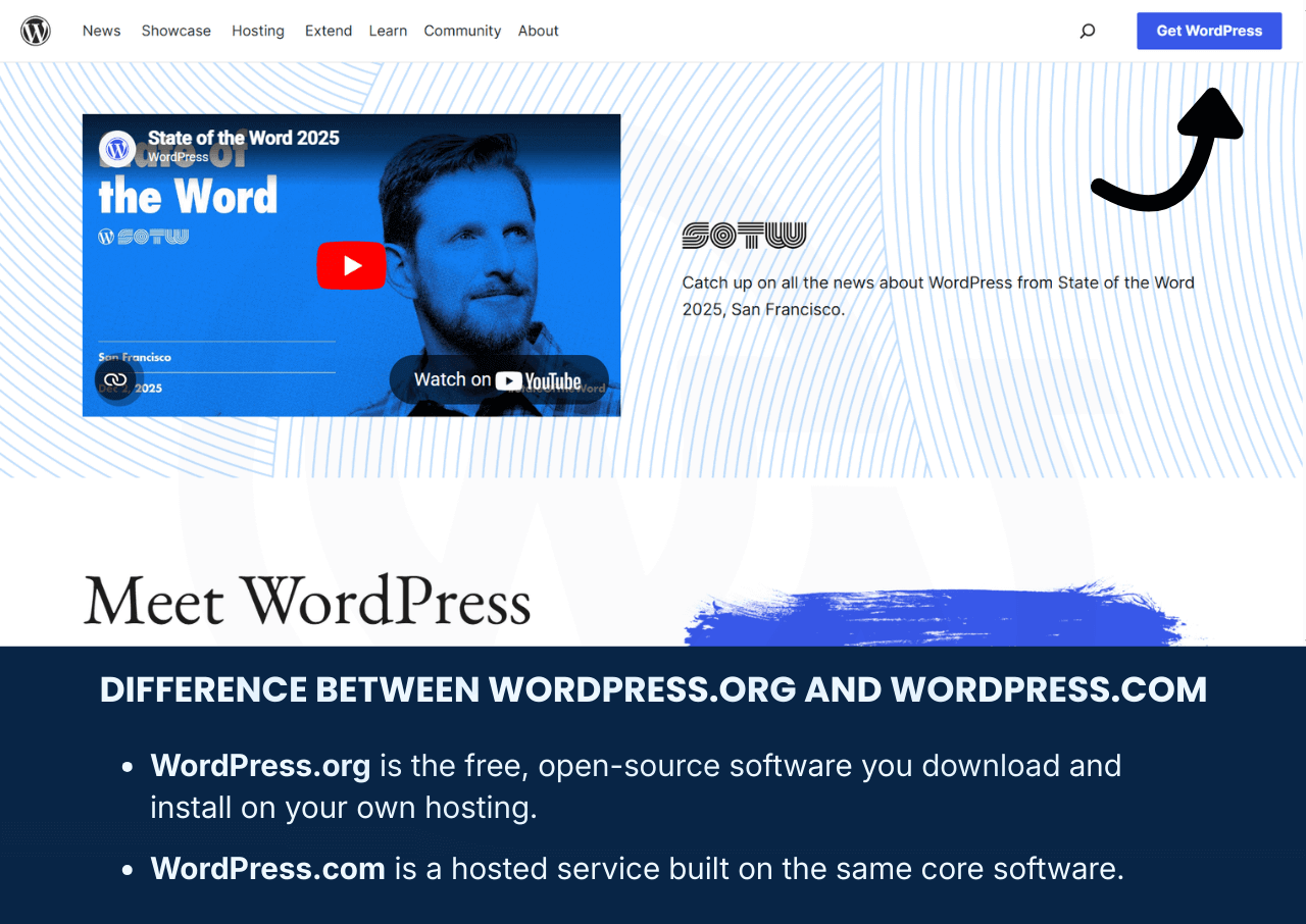 How to Install WordPress: Step-by-Step Guide for Complete Beginners WordPress.org Homepage Showing the "Get WordPress" Button