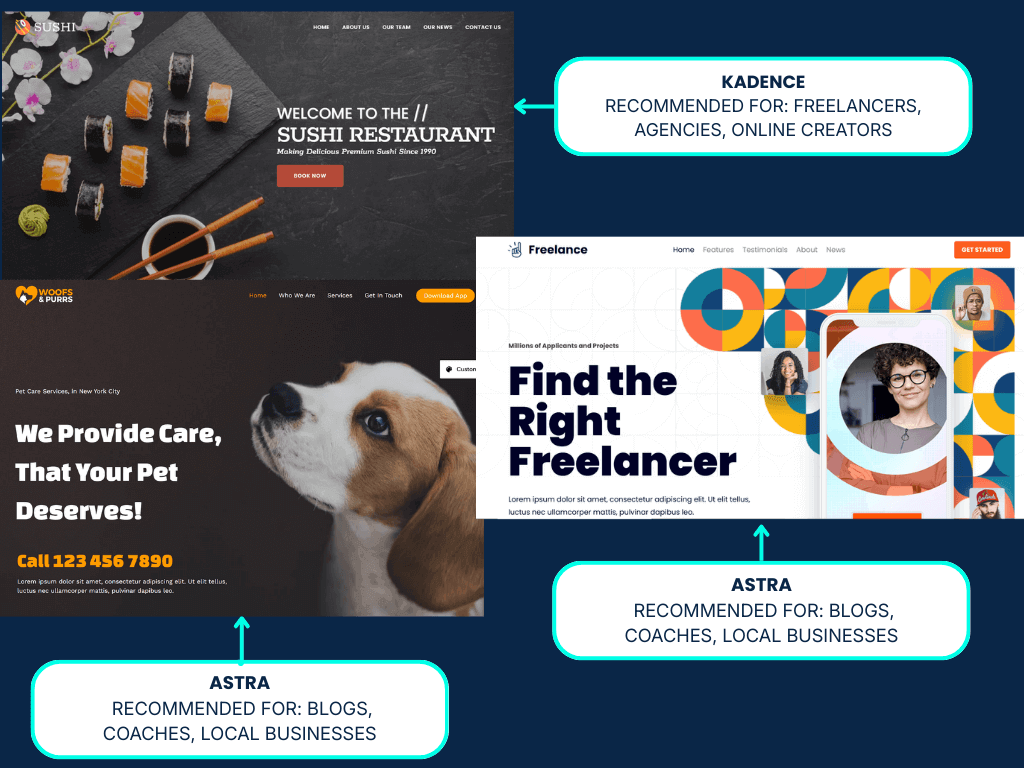 Astra Kadence And OceanWP Homepage Demos