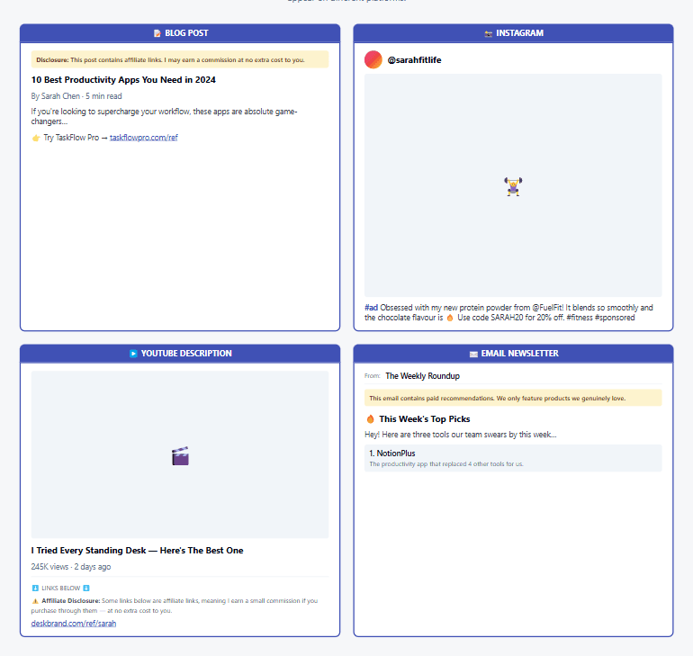 Affiliate Disclosure Requirements: Stay Legal While Earning Commissions Four Platform Examples