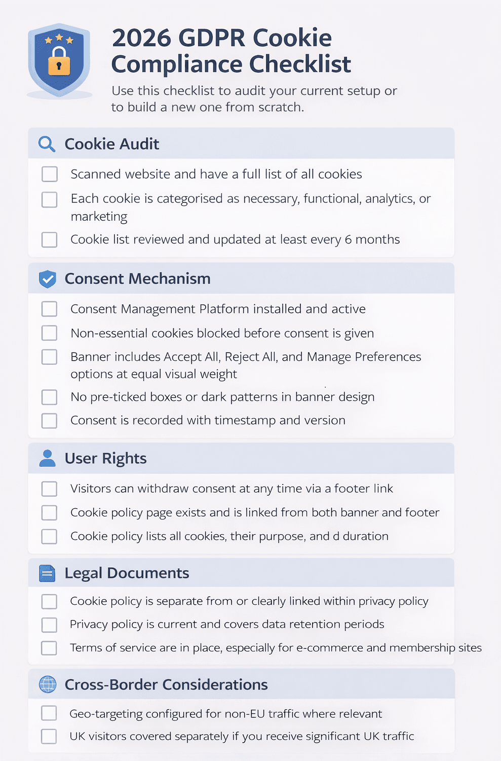 GDPR Cookie Compliance Printable Checklist