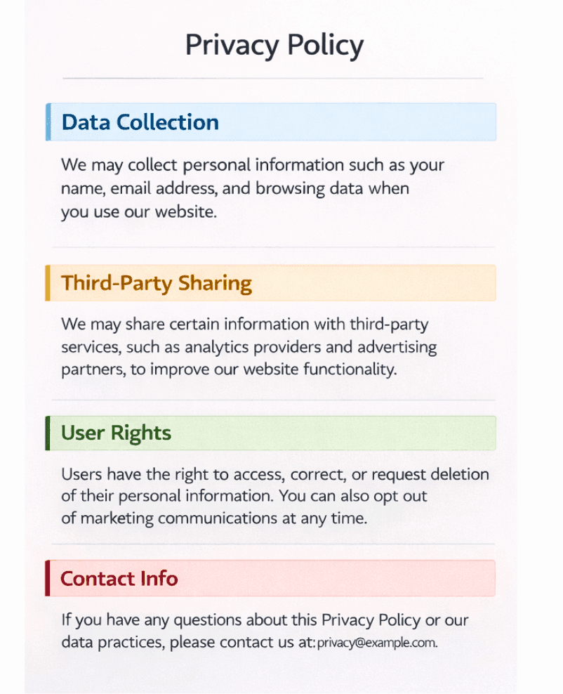 Privacy Policy for Websites: What You Need and How to Create One Sample Privacy policy document With Color-Coded Sections
