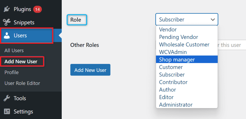 WooCommerce Usser Roles in WordPress Dashboard