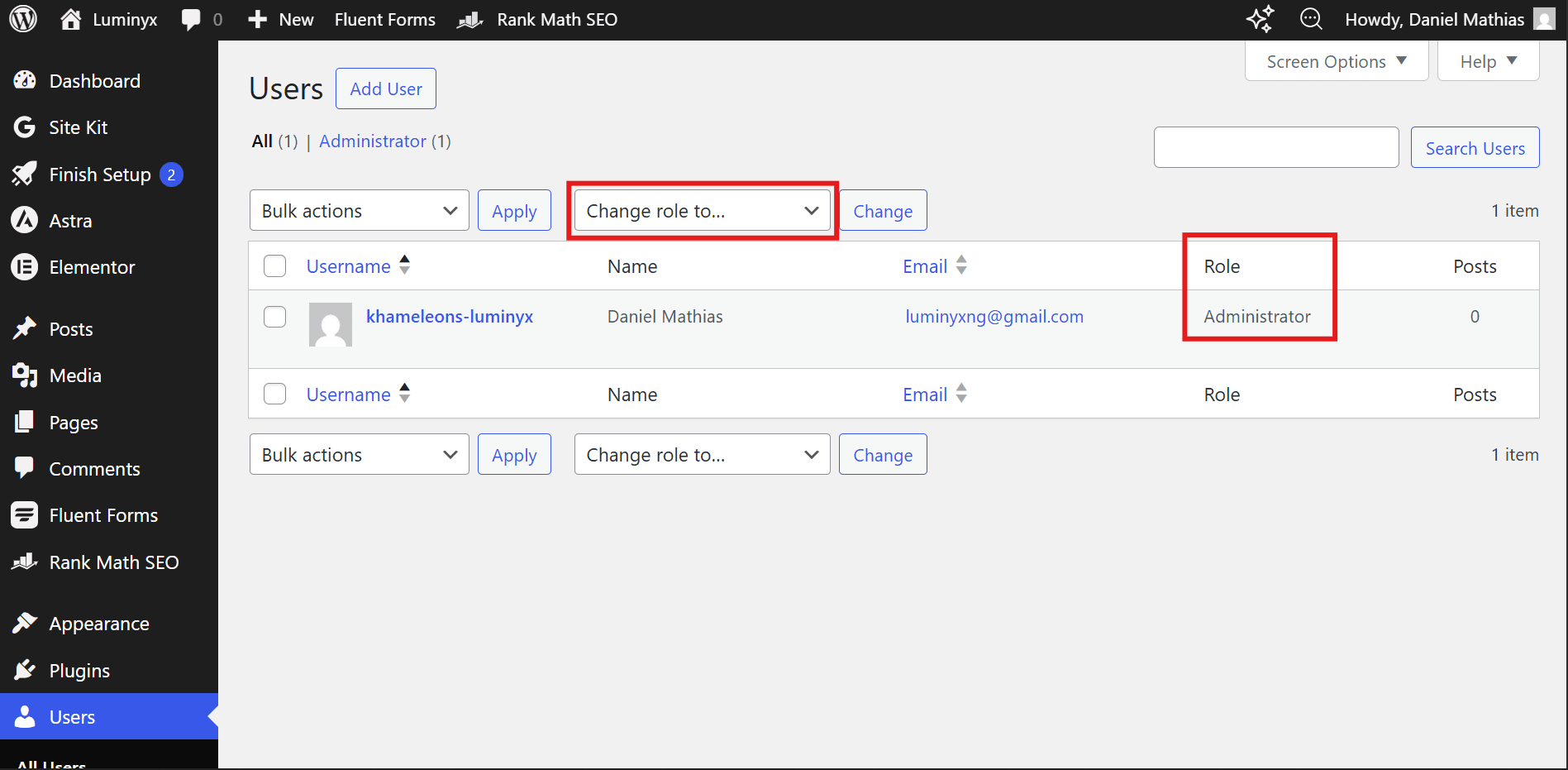 WordPress Users Change Role Option