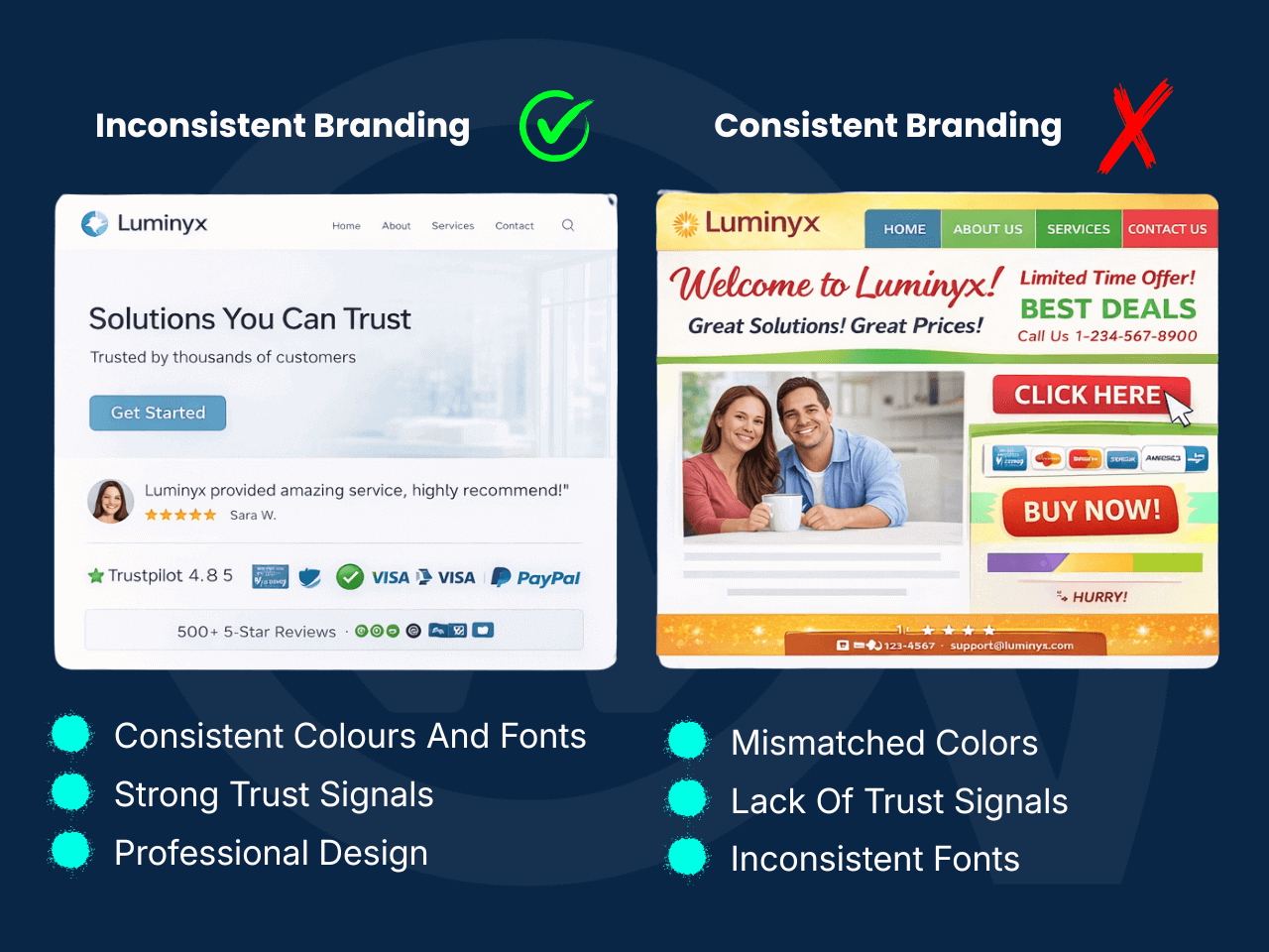 WordPress Pre-Launch Checklist: Everything Before Going Live Consistent vs Inconsistent Branding