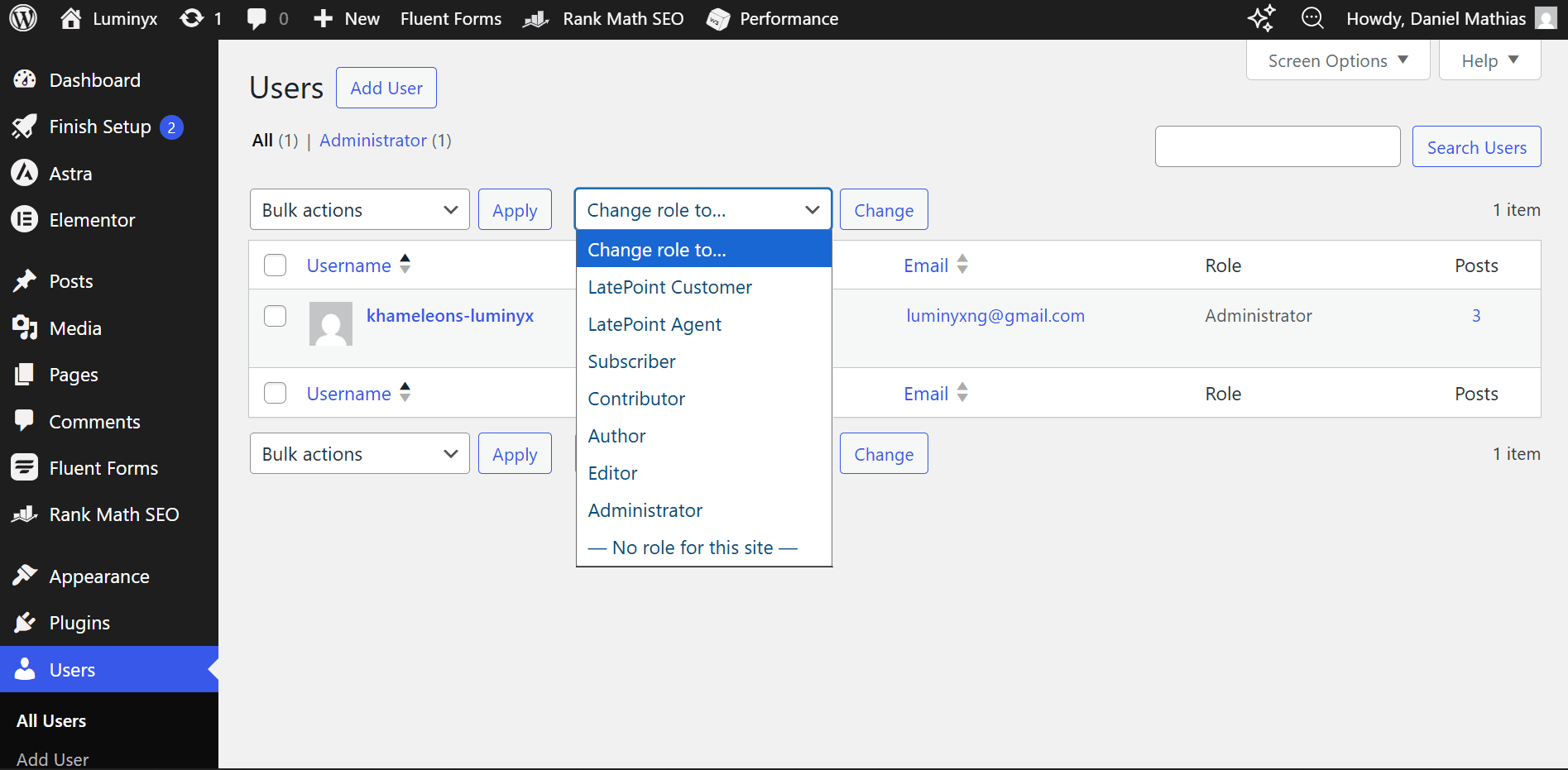 WordPress Users Roles Screen