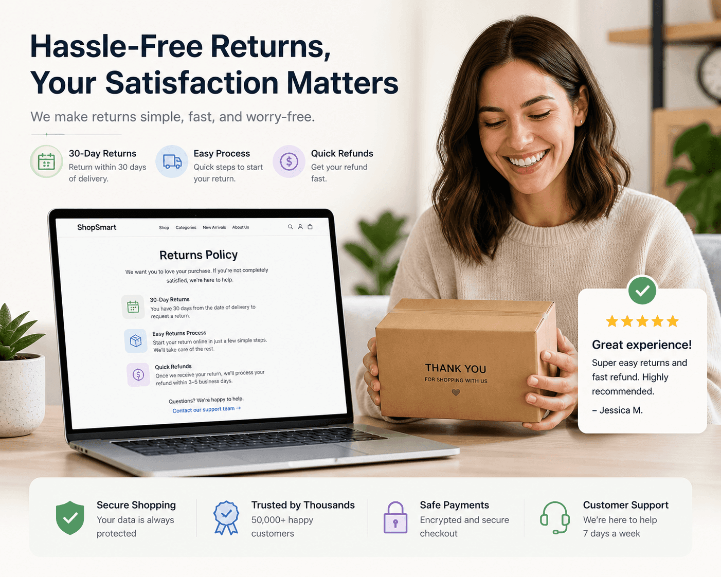 Returns and Refunds Policy: Create Fair Policies That Protect You Hero graphic Return Policy Page