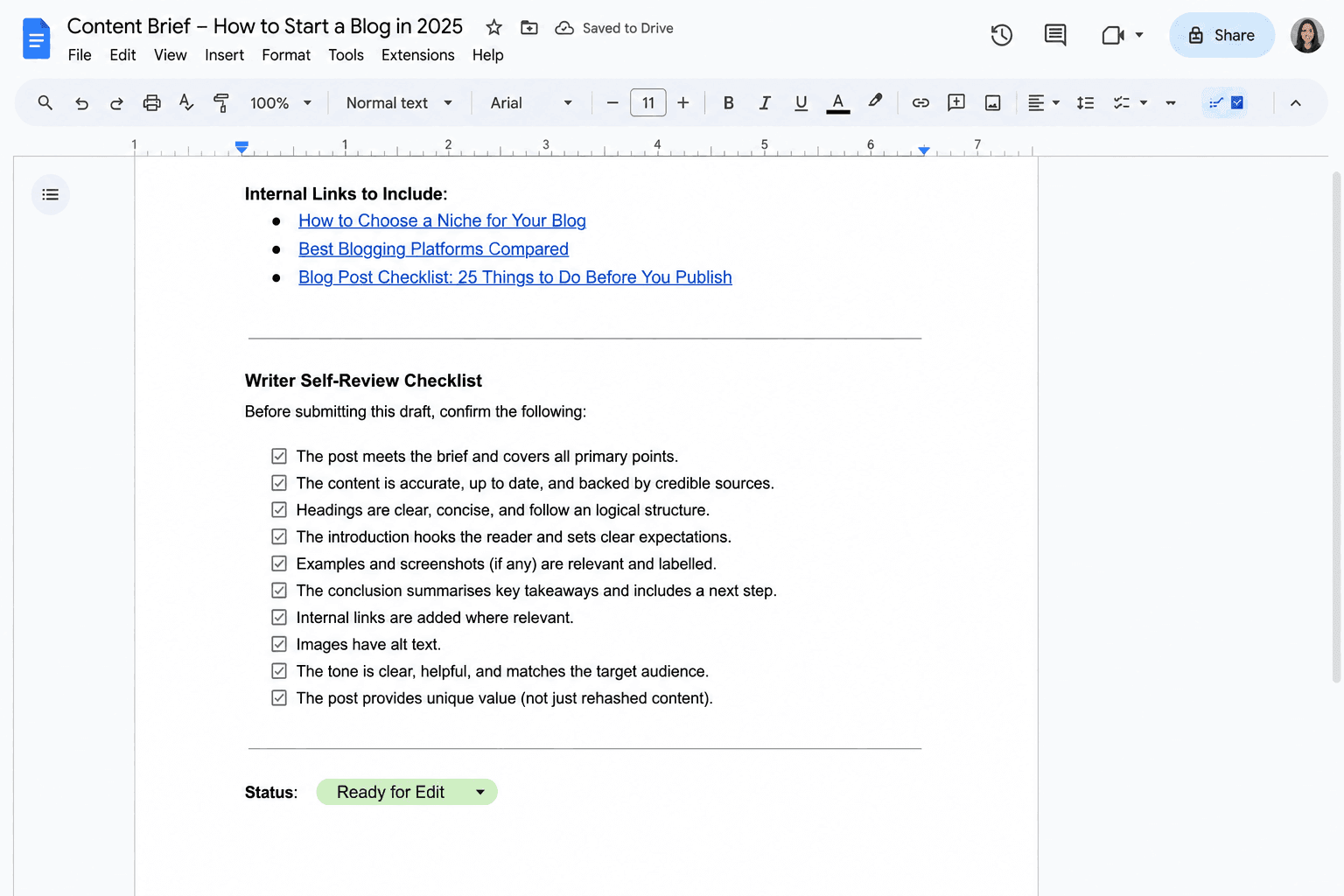 Sample Writer Checklist